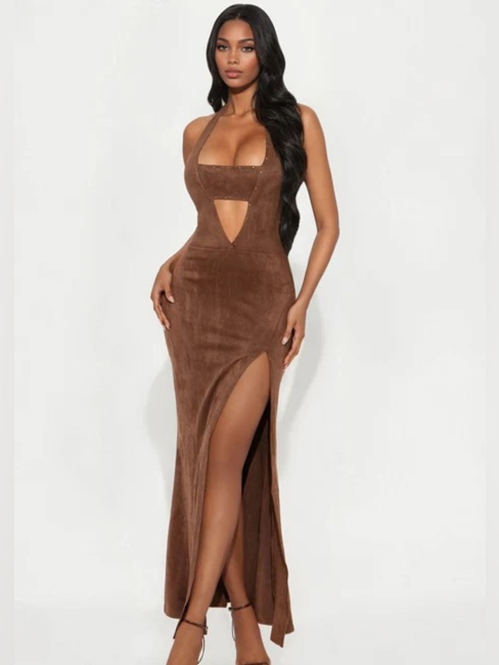 Dream Girl Brown Suede Halter Maxi Dress NEW 🏷️